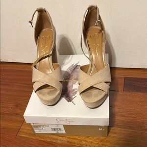 Jessica Simpson Tan Peep-Toe Heels with Stiletto